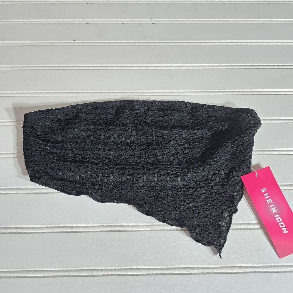 NWT Shein Women's Solid Crop High Stretch Tube Top Textured Black Size Small